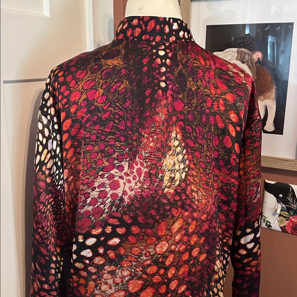 Natori Autumnal Multicolor Animal Print Med mandarin collar knee length caftan - Picture 8 of 12